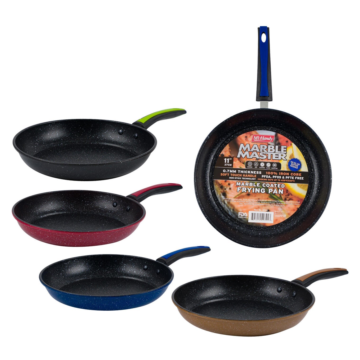 Mr. Handy Marble Coated Frying Pan w/ Colorful Handle - 11" (Pieces=12)