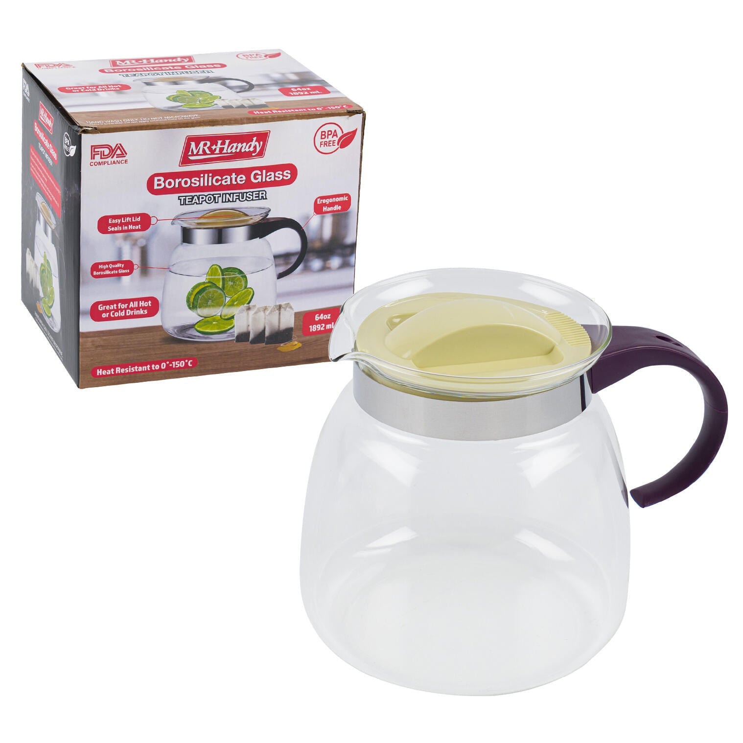 Mr. Handy Borosilicate Glass Teapot - 64oz (Pieces=24)