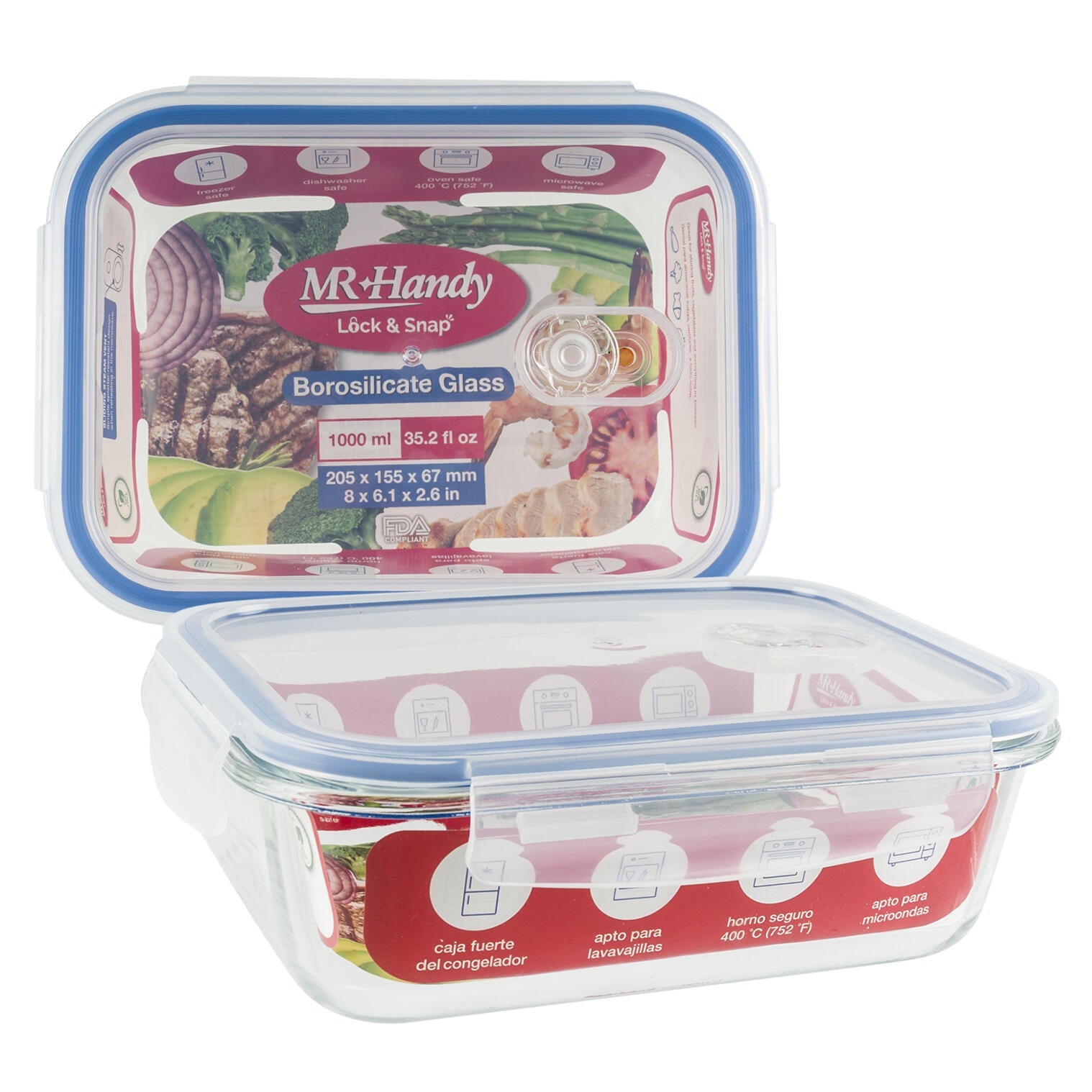 Mr. Handy Rectangular Glass Food Container - 35oz (Pieces=12)