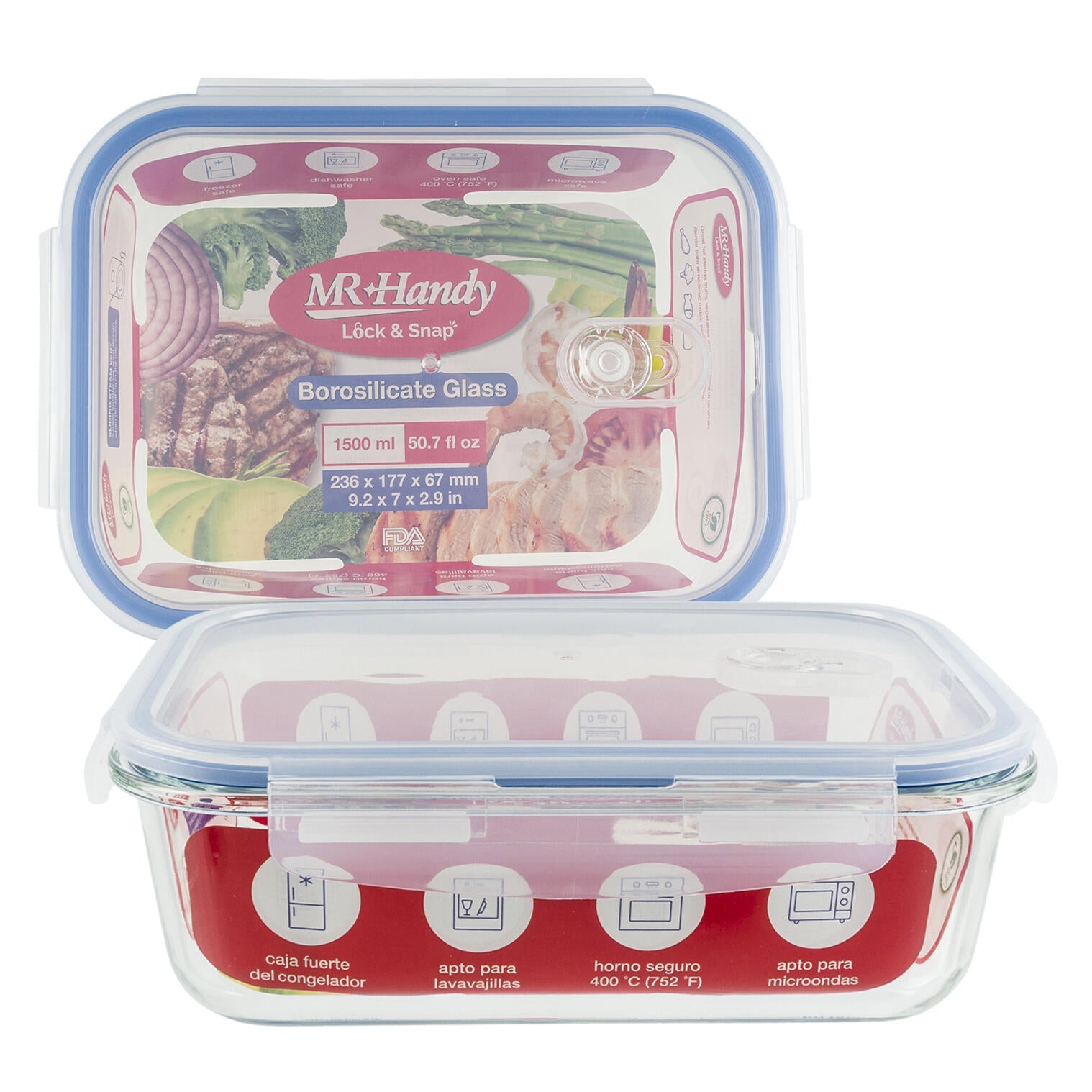 Mr. Handy Rectangular Glass Food Container - 50oz (Pieces=12)