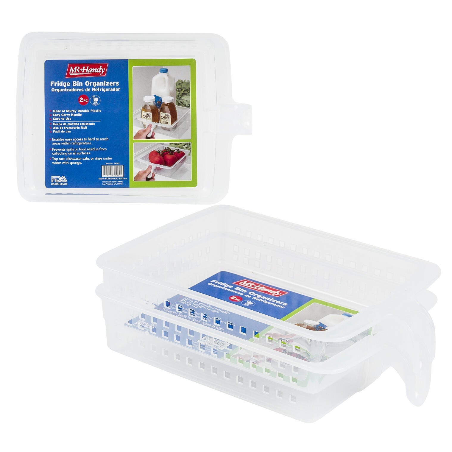 Mr. Handy Square Plastic Fridge Bin 2pc - 9.8" (Pieces=24)