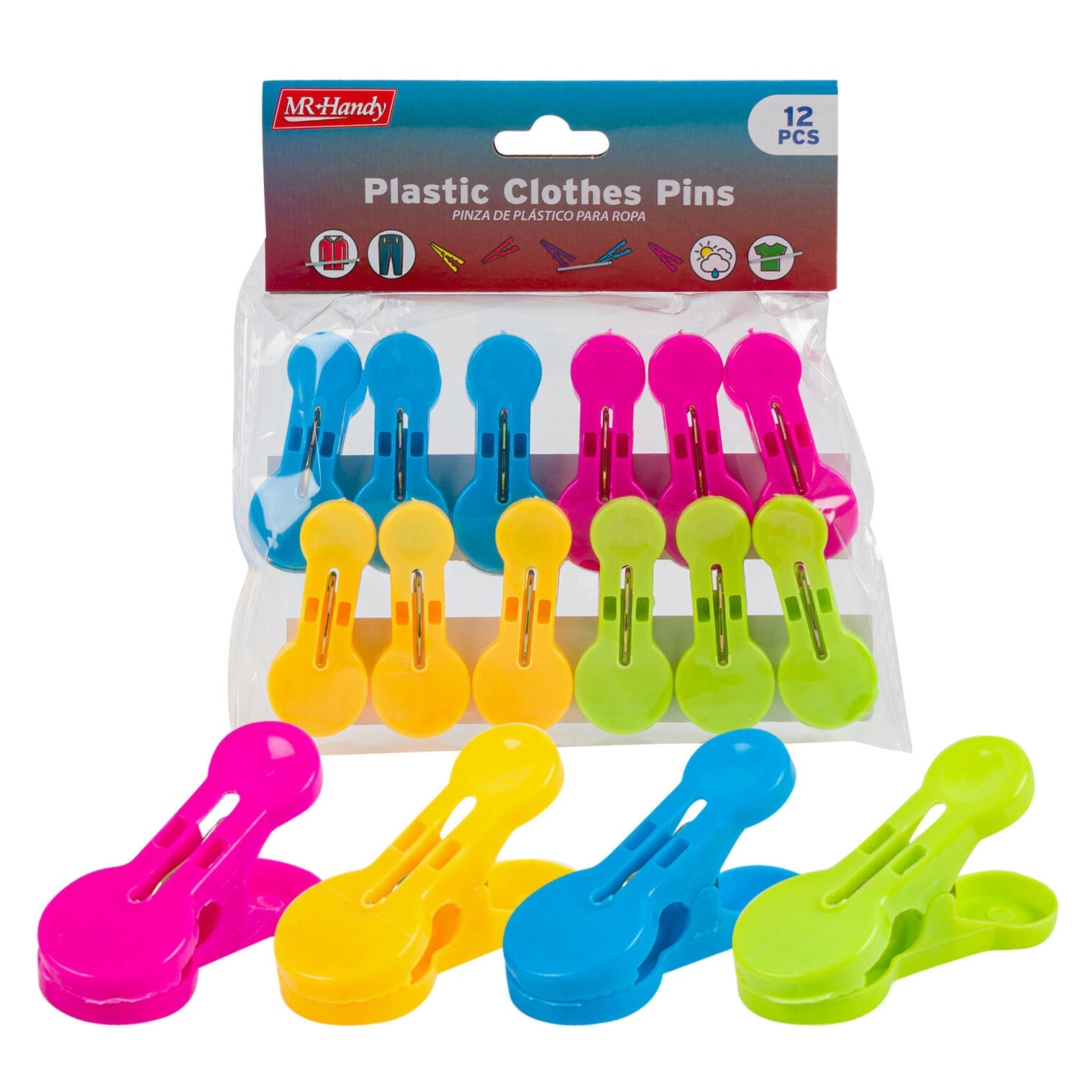 Mr. Handy Plastic Clothes Pins Fat 12pc - Assorted (Pieces=48)