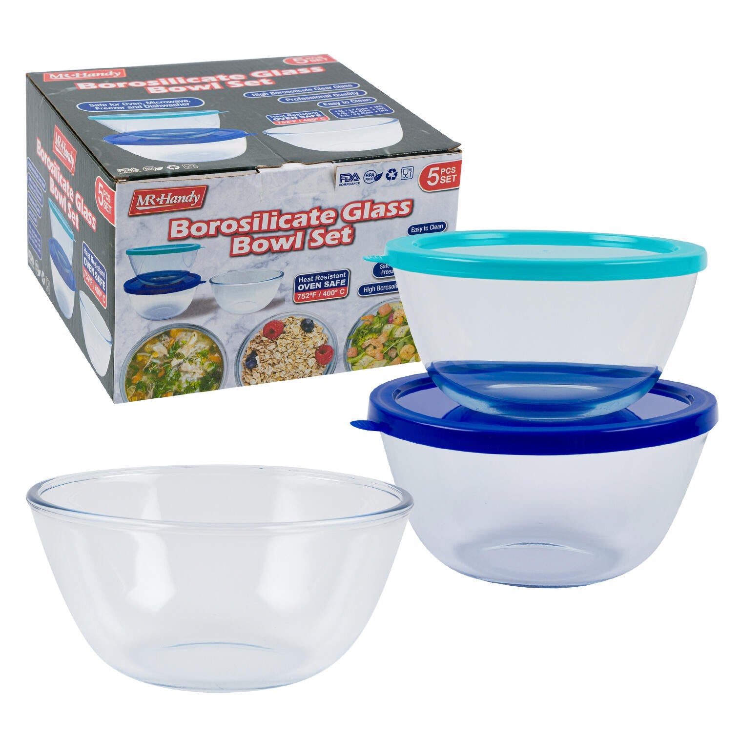 Mr. Handy Borosilicate Glass Bowl Set 5pc (Pieces=6)